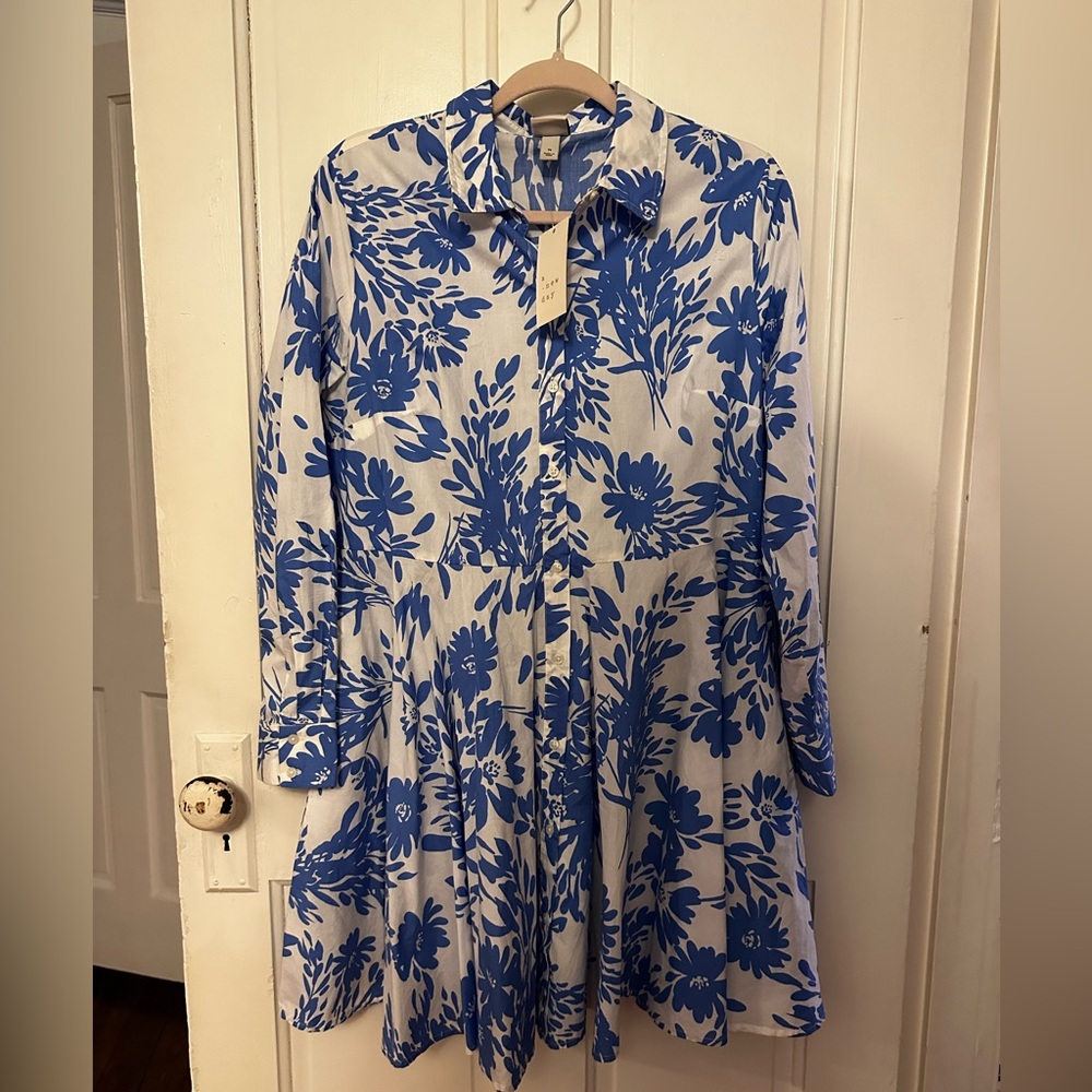 A New Day Blue and White Floral Cotton Dress with Pockets sz M - Picture 7 of 8